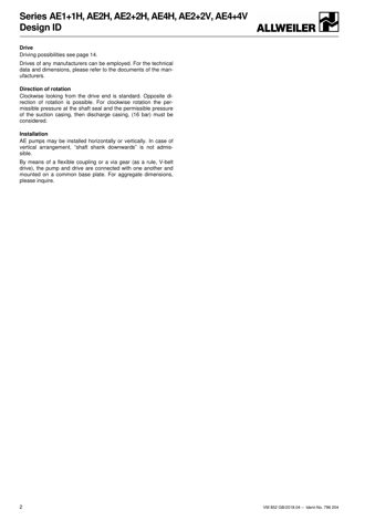 Allweiler AE1E/AE1N/AE1H Series – Drawing (Allweiler datasheet S. 2)