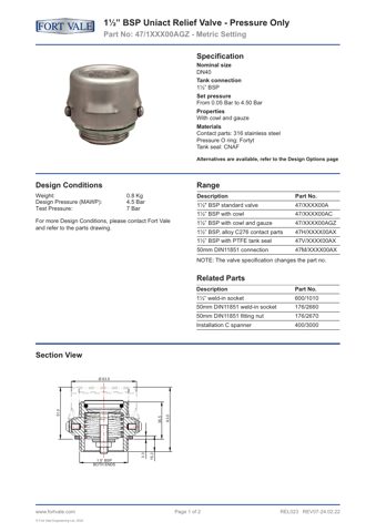 Fort Vale Uniact 47/1XXX00AGZ – Drawing (Fort Vale datasheet S. 1)