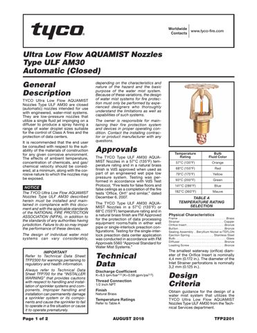 Tyco (Johnson Controls) AquaMist ULF AM30 – Drawing (Tyco (Johnson Controls) datasheet S. 1)