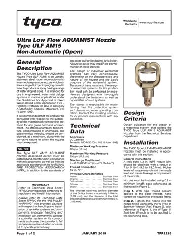 Tyco / Johnson Controls AquaMist ULF AM15 – Drawing (Tyco / Johnson Controls datasheet S. 1)