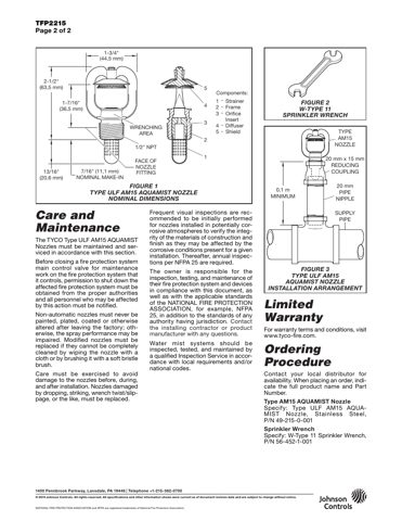 Tyco / Johnson Controls AquaMist ULF AM15 – Drawing (Tyco / Johnson Controls datasheet S. 2)