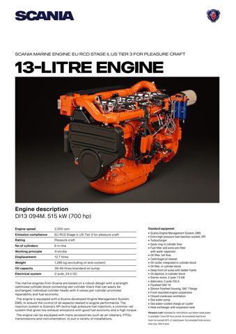 Scania Marine DI13 094M – Drawing (Scania Marine datasheet S. 1)