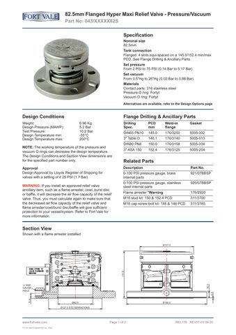 Fort Vale 82.5mm Flanged Hyper Maxi Relief Valve – Drawing (Fort Vale datasheet S. 1)