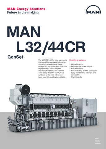 MAN Energy Solutions L+V32/44CR GenSet – Page preview (MAN Energy Solutions datasheet S. 1)