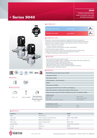 Goetze KG Armaturen Series 9040 – Drawing (Goetze KG Armaturen datasheet S. 1)