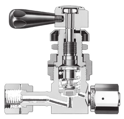 Swagelok Stainless Steel High Purity High Pressure Diaphragm Sealed Valve, 3/8 in. Swagelok Tube Fitting, Round Handle – Photo (Swagelok datasheet S. 2)