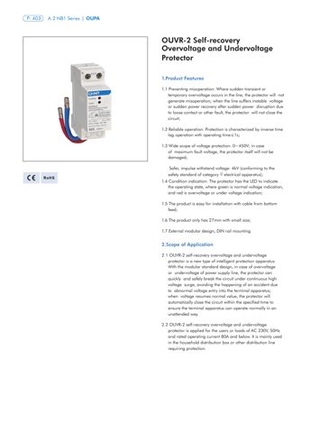 Chint OUVR-2 Self-recovery Overvoltage and Undervoltage Protector – Drawing (Chint datasheet S. 1)