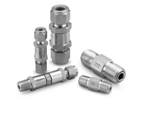 Swagelok Rückschlagventil, Edelstahl, 3/8 Zoll Swagelok Rohrverschraubung, 1,8 bar (25 psig) nominaler Öffnungsdruck – Photo (Swagelok datasheet S. 1)