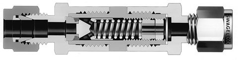Swagelok Rückschlagventil, Edelstahl, 3/8 Zoll Swagelok Rohrverschraubung, 1,8 bar (25 psig) nominaler Öffnungsdruck – Photo (Swagelok datasheet S. 2)