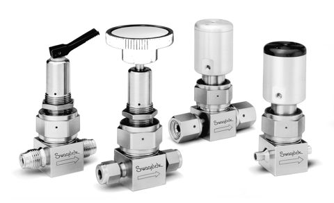 Swagelok Hochreines Faltenbalgventil, Edelstahl 316L, 1/4 Zoll VCR-Außengewinde, pneumatischer Steuerkopf, normal geschlossen – Photo (Swagelok datasheet S. 1)