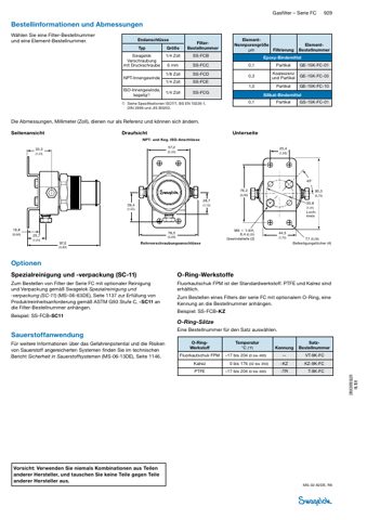 Swagelok Koaleszenz-/ Partikelfilter aus Edelstahl, 1/4 Zoll NPT-Innengewinde, FPM O-Ringe – Page preview (Swagelok datasheet S. 4)