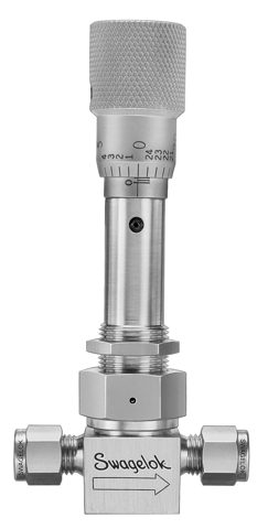 Swagelok Faltenbalg-Dosierventil, Edelstahl, mit Körperdichtscheibe, Dosierspindelspitze, 1/4 Zoll Swagelok Rohrverschraubung – Photo (Swagelok datasheet S. 1)