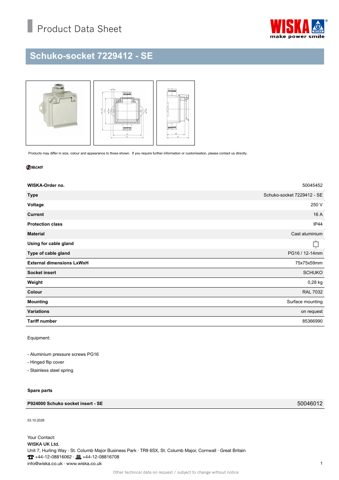 WISKA Schuko-socket 7229412 - SE – Drawing (f2253fc060bd_S1-1 S. 1)