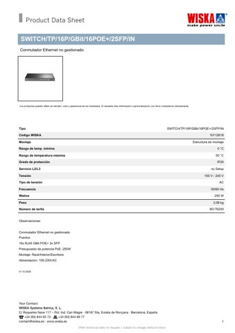 WISKA SWITCH/TP/16P/GBit/16POE+/2SFP/IN – Page preview (a8c114016659_S1-1 S. 1)