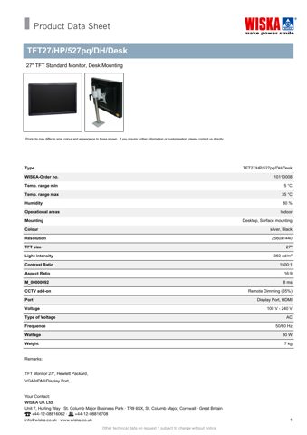 WISKA TFT27/HP/527pq/DH/Desk – Drawing (9304235dc521_S1-1 S. 1)