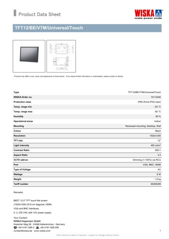 WISKA TFT12/BE/V7M/Universal/Touch – Drawing (3662ae72f968_S1-1 S. 1)