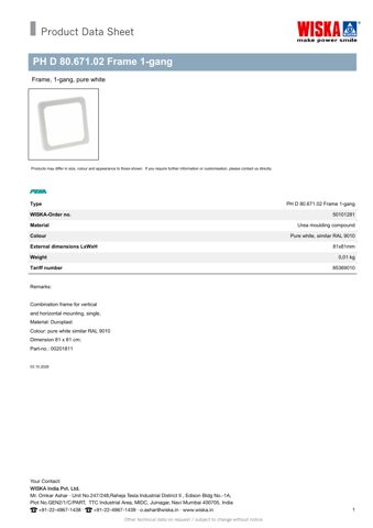 WISKA PH D 80.671.02 Frame 1-gang – Drawing (8c35a36d7d47_S1-1 S. 1)