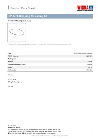 WISKA SP-S-FL20 O-ring for casing lid – Drawing (92a343eae13b_S1-1 S. 1)