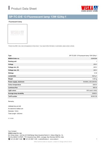 WISKA SP-TC-D/E 13 Fluorescent lamp 13W G24q-1 – Drawing (a524fed9964d_S1-1 S. 1)