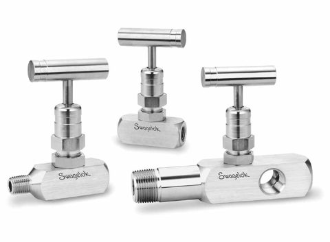 Swagelok Regulier- und Absperrnadelventil mit geradem Durchgang, Edelstahl, 1/4 Zoll NPT-Innengewinde, Manometeranschluss – Photo (Swagelok datasheet S. 1)