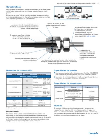 Swagelok Junta plana VCR de PTFE, 1/2 pulg. Junta plana sin retenedor – Page preview (Swagelok datasheet S. 3)