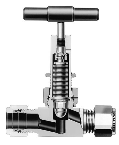 Swagelok Válvula de fuelle de acero inox., cierre del fuelle con junta, obturador de PCTFE, 3/8 pulg. Swagelok, Limpieza SC-11, Actuador neumático NO – Photo (Swagelok datasheet S. 2)