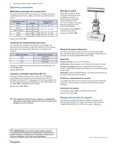Swagelok Válvula de macho cónico con bonete roscado de acero inox., asiento de Acetal, 1/4 pulg. NPT hembra – Page preview (Swagelok datasheet S. 4)