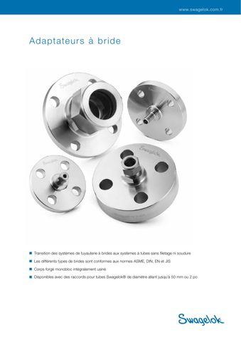 Swagelok Adaptateur à bride ANSI en acier inoxydable, raccord pour tube Swagelok 1/2 po, diam. nominal 3/4 po, classe 150 – Drawing (Swagelok datasheet S. 1)