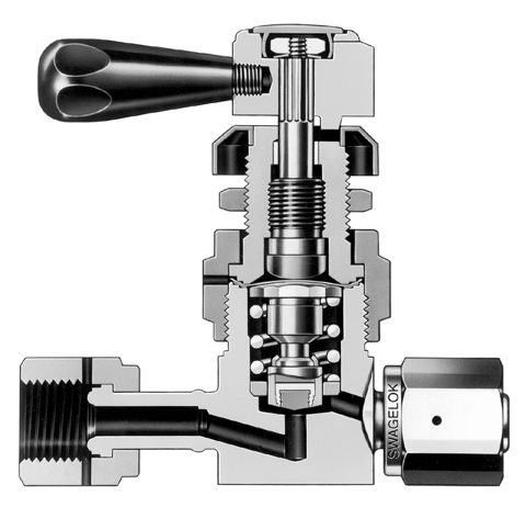 Swagelok Vanne à membrane haute pression haute pureté en acier inoxydable, raccord pour tube Swagelok 3/8 po, poignée ronde – Photo (Swagelok datasheet S. 2)
