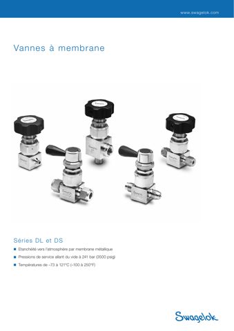 Swagelok Vanne à membrane haute pression haute pureté en acier inoxydable, raccord pour tube Swagelok 3/8 po, poignée ronde – Drawing (Swagelok datasheet S. 1)