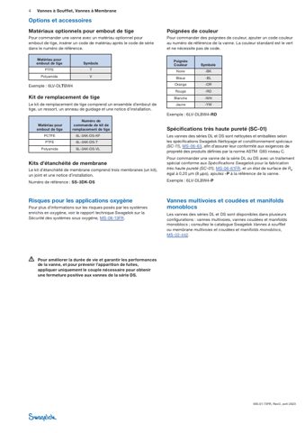 Swagelok Vanne à membrane haute pression haute pureté en acier inoxydable 316L VAR, tube à souder bout à bout 3/8 po, poignée ronde – Page preview (Swagelok datasheet S. 4)