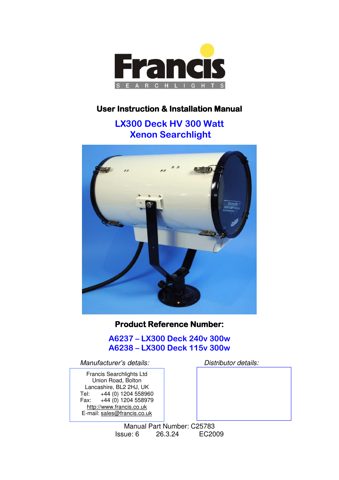 Francis Searchlights LX300 Deck – Drawing (70374499b5ae_S1-1 S. 1)