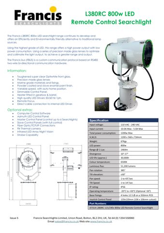 Francis Searchlights L380RC 800w LED – Drawing (6ef8e5c5c196_S1-1 S. 1)