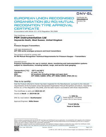 PSM Instrumentation APT 500 series analogue pressure and level transmitters – Drawing (653a4fd67d41_S1-1 S. 1)