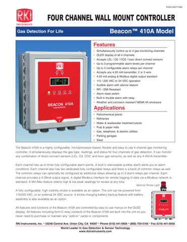RKI Instruments Beacon™ 410A – Drawing (37dc3b66c2e1_S1-1 S. 1)