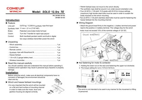 comeupwinch 12.5rs TE 12V DC – Drawing (aa2d685ec68e_S1-1 S. 1)