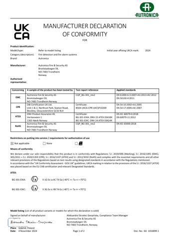 Autronica Fire & Security Doc. – Page preview (d944d03d5d54_S1-1 S. 1)