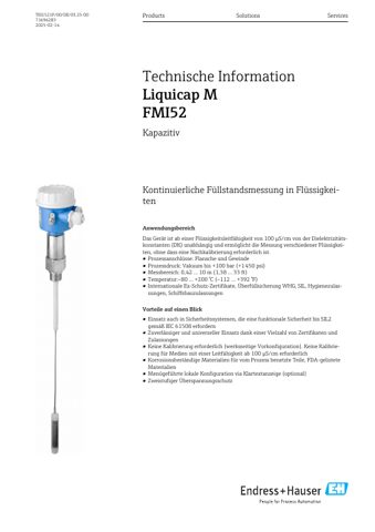 Endress+Hauser FMI52 Kapazitiv – Seitenvorschau (703c6c0a0d4d_S1-1 S. 1)