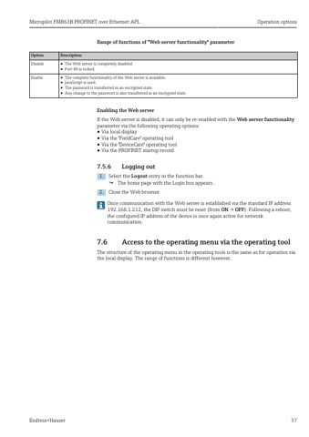 Endress+Hauser Micropilot FMR63B PROFINET over Ethernet-APL – Page preview (119461886145_S16-78 S. 22)