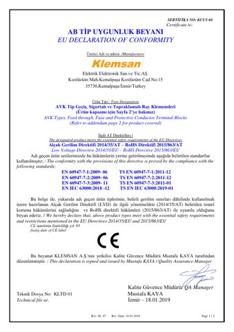 Klemsan Elektrik Elektronik San ve Tic AVK 2.5 NM – Page preview (54a6a0e01bb4_S1-2 S. 1)