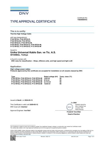 Unika Universal Kablo San. ve Tic P102 RFOU-E – Drawing (6af0db6676a5_S1-1 S. 1)