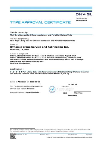 Dynamic Crane Service and Fabrication Wire Rope Lifting Sets for Offshore Containers and Portable Offshore Units – Page preview (487425018e56_S1-1 S. 1)
