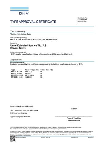 Untel Kablolari San. ve Tic MVCECH 6 – Drawing (0b3f2980e437_S1-1 S. 1)