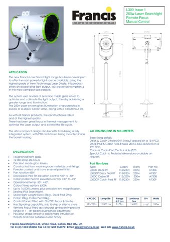 Francis Searchlights L300CP Cabin Ped RF – Drawing (8d080027c26f_S1-1 S. 1)