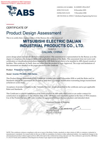 MITSUBISHI ELECTRIC DALIAN INDUSTRIAL PRODUCTS FR-A800 – Drawing (5dfb378e1426_S1-1 S. 1)