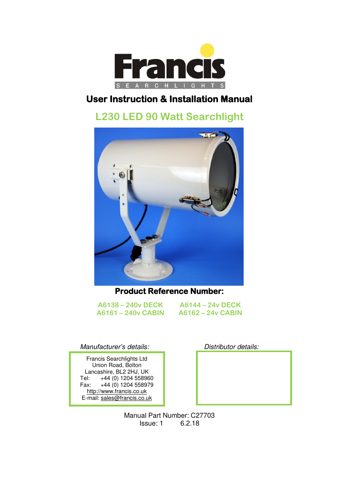 Francis Searchlights A6161 – Drawing (920e610a65ab_S1-1 S. 1)