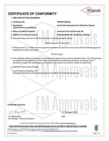 Autronica Fire and Security FM23FPUS0230 – Page preview (92124db43dc5_S1-1 S. 1)