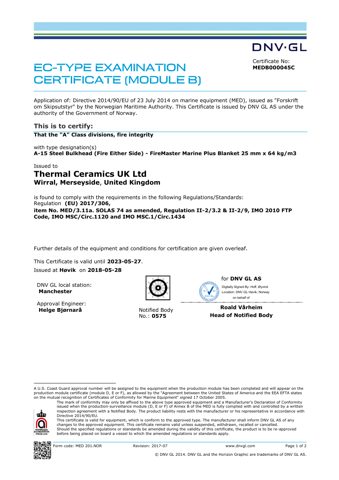 Thermal Ceramics UK A-15 Steel Bulkhead (Fire Either Side) - FireMaster Marine Plus Blanket – Drawing (f716ac462abc_S1-1 S. 1)