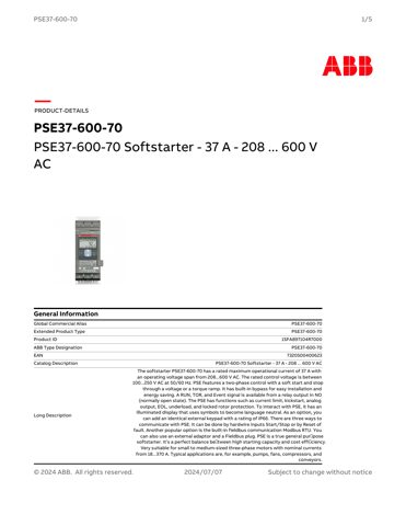 ABB Marine PSE37-600-70 AC – Drawing (64008cbfa1ae_S1-1 S. 1)