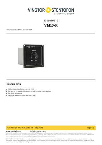 Zenitel VM15-R – Page preview (784c2ffe1c2b_S1-1 S. 1)